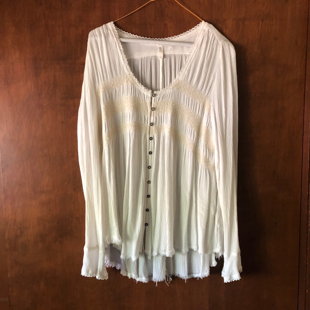 Free people long sleeve cream colored shirt